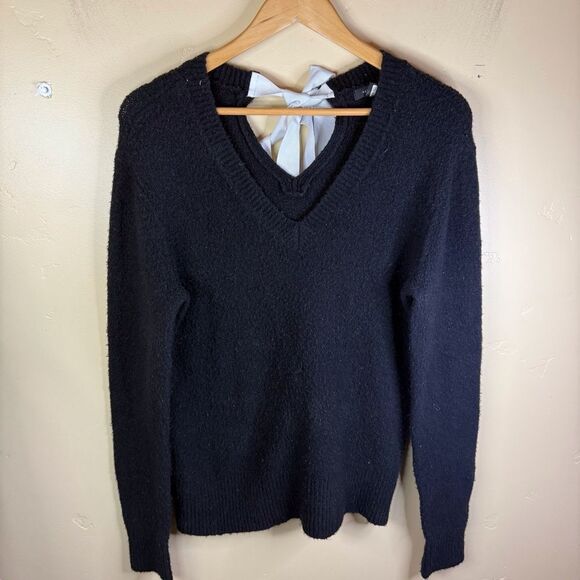 Nordstrom Halogen Tie Back Black Oversized Sweater Size Small Bow Tie Back - Picture 1 of 6